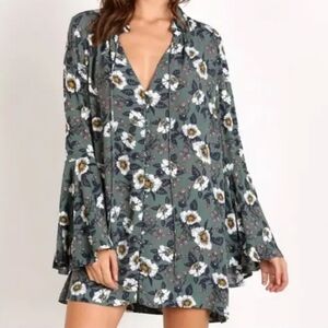 Free People Magic Mystery Floral Green Tunic Dress Size Small